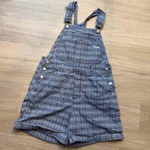 Vintage 90s Guess Blue Plaid Denim Short Overalls Romper Size M USA